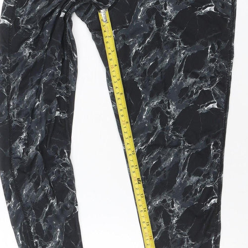 Elle Sport Women’s Black Marble Print Leggings UK 12 Gym Stretch