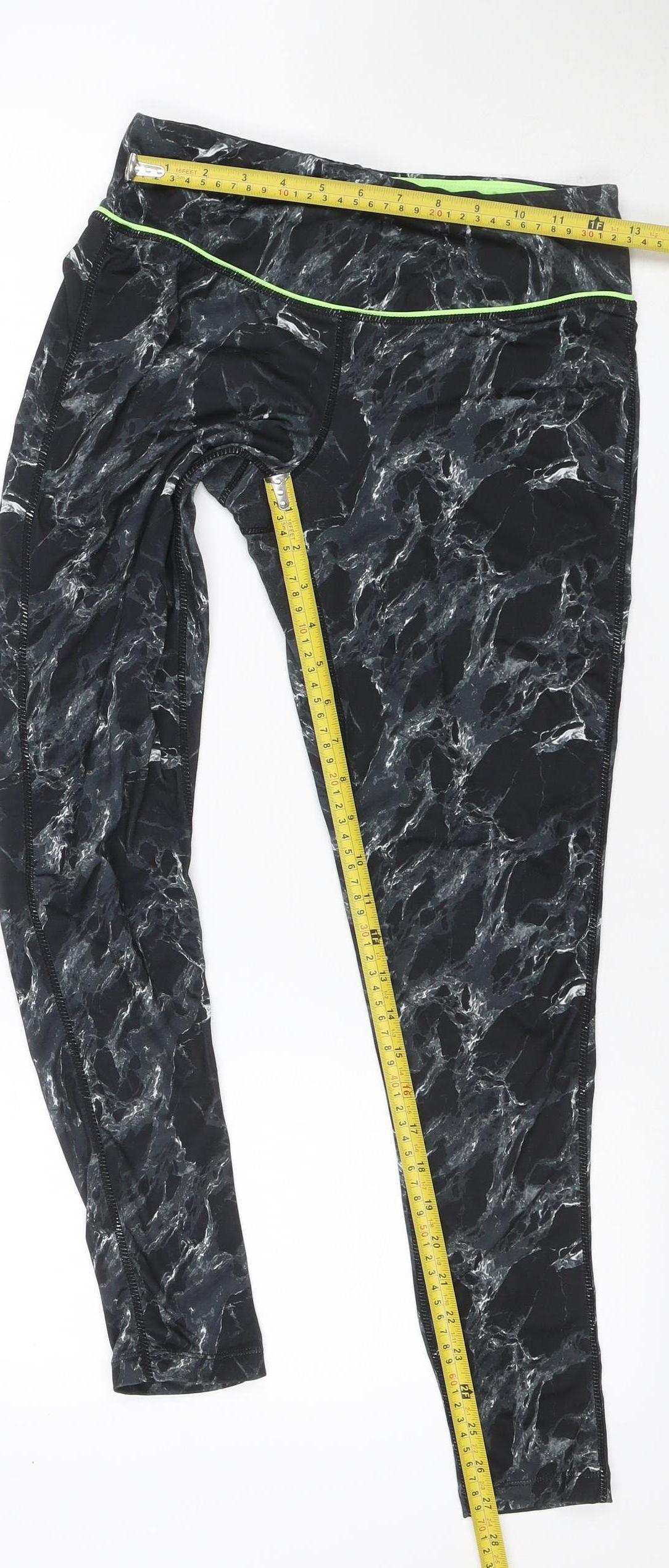 Elle Sport Women’s Black Marble Print Leggings UK 12 Gym Stretch