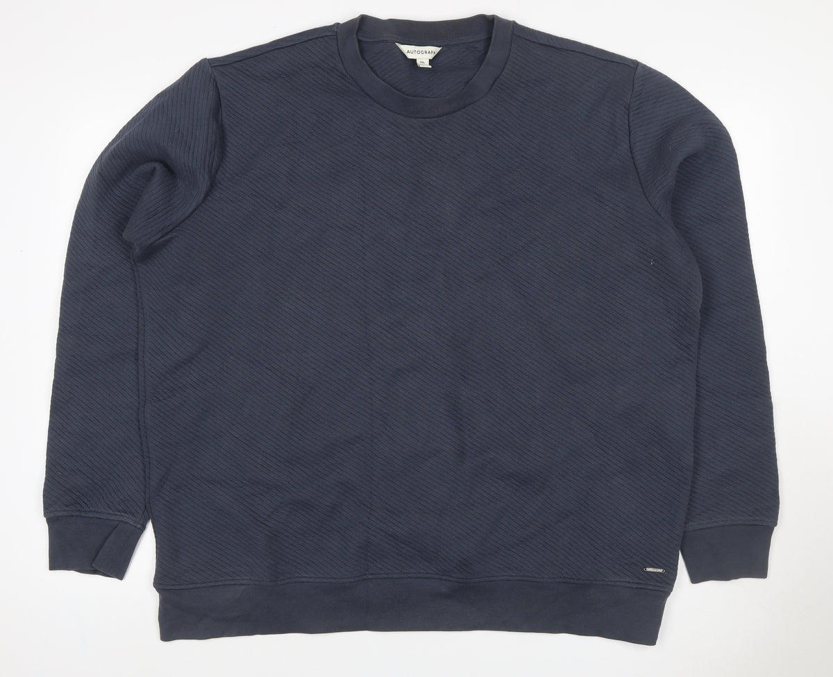 Marks & Spencer Autograph Men Blue 2XL Textured Stripe Crew Sweatshirt