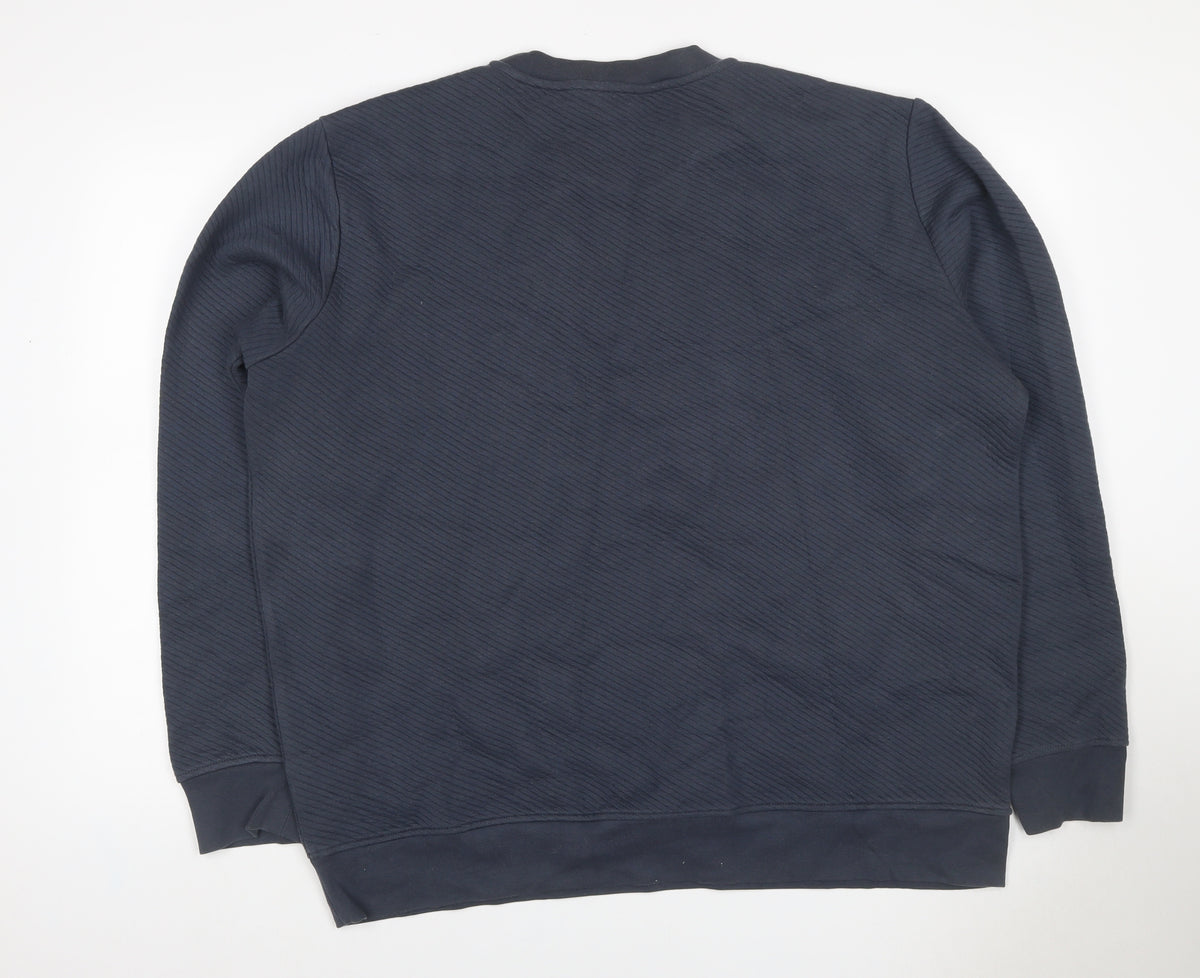 Marks & Spencer Autograph Men Blue 2XL Textured Stripe Crew Sweatshirt