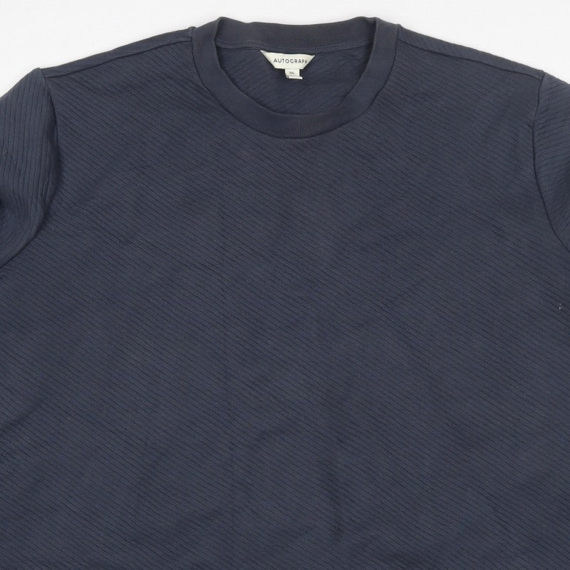 Marks & Spencer Autograph Men Blue 2XL Textured Stripe Crew Sweatshirt