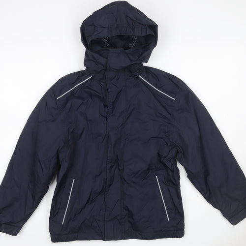 Poini Boys Blue 9-10 Years Hooded Rain Jacket Reflective Lined
