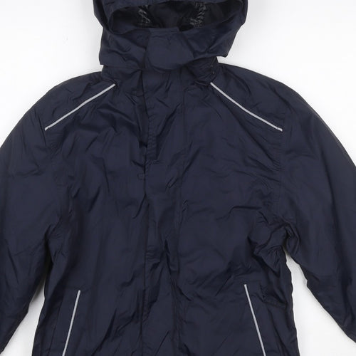 Poini Boys Blue 9-10 Years Hooded Rain Jacket Reflective Lined