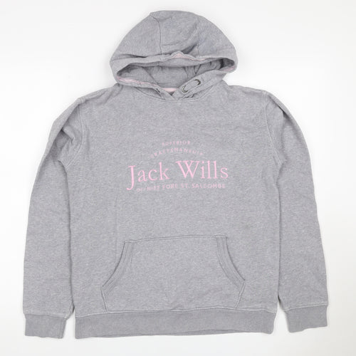 Jack Wills Girls Grey Pink Logo Pullover Hoodie 14-15 Years