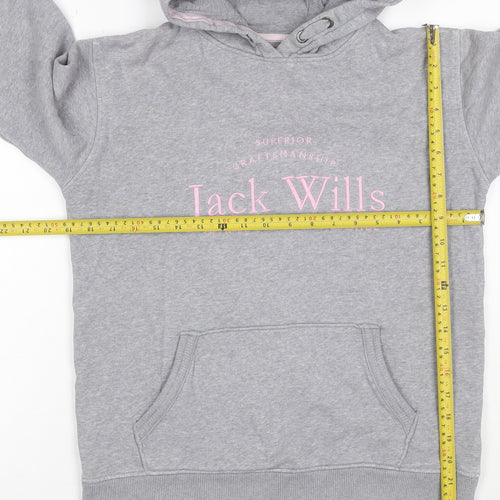 Jack Wills Girls Grey Pink Logo Pullover Hoodie 14-15 Years