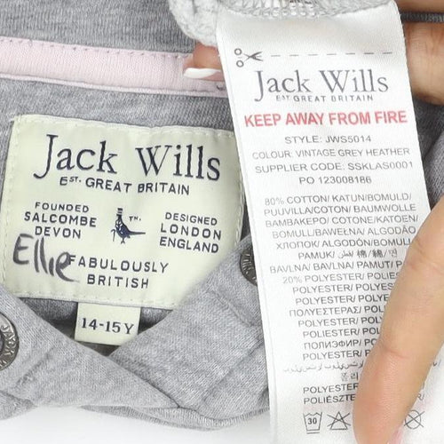 Jack Wills Girls Grey Pink Logo Pullover Hoodie 14-15 Years