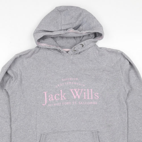 Jack Wills Girls Grey Pink Logo Pullover Hoodie 14-15 Years