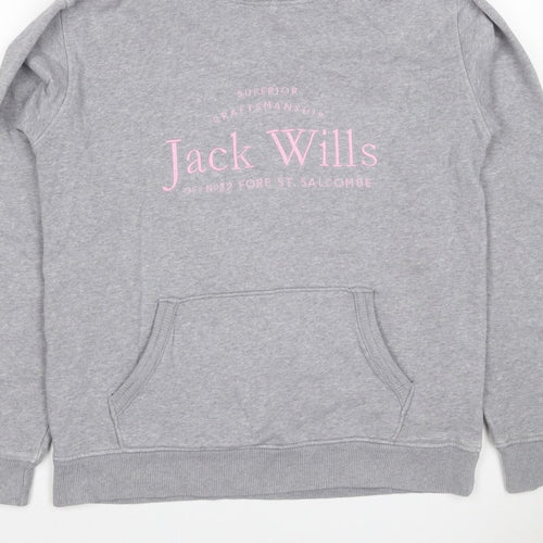 Jack Wills Girls Grey Pink Logo Pullover Hoodie 14-15 Years