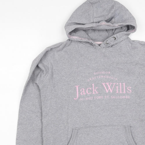 Jack Wills Girls Grey Pink Logo Pullover Hoodie 14-15 Years