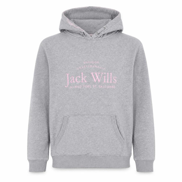 Jack Wills Girls Grey Pink Logo Pullover Hoodie 14-15 Years