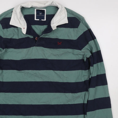 Crew Clothing Company Men’s Green Navy Striped Henley Sweatshirt L