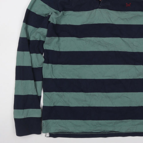 Crew Clothing Company Men’s Green Navy Striped Henley Sweatshirt L
