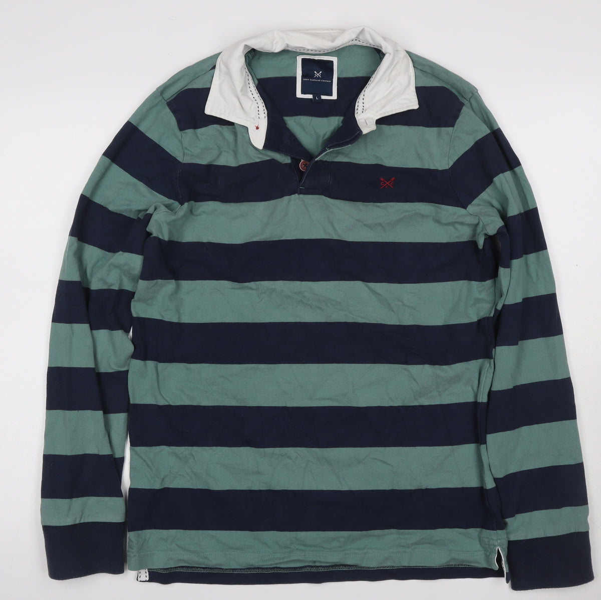 Crew Clothing Company Men’s Green Navy Striped Henley Sweatshirt L