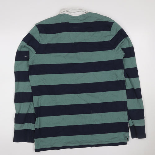 Crew Clothing Company Men’s Green Navy Striped Henley Sweatshirt L