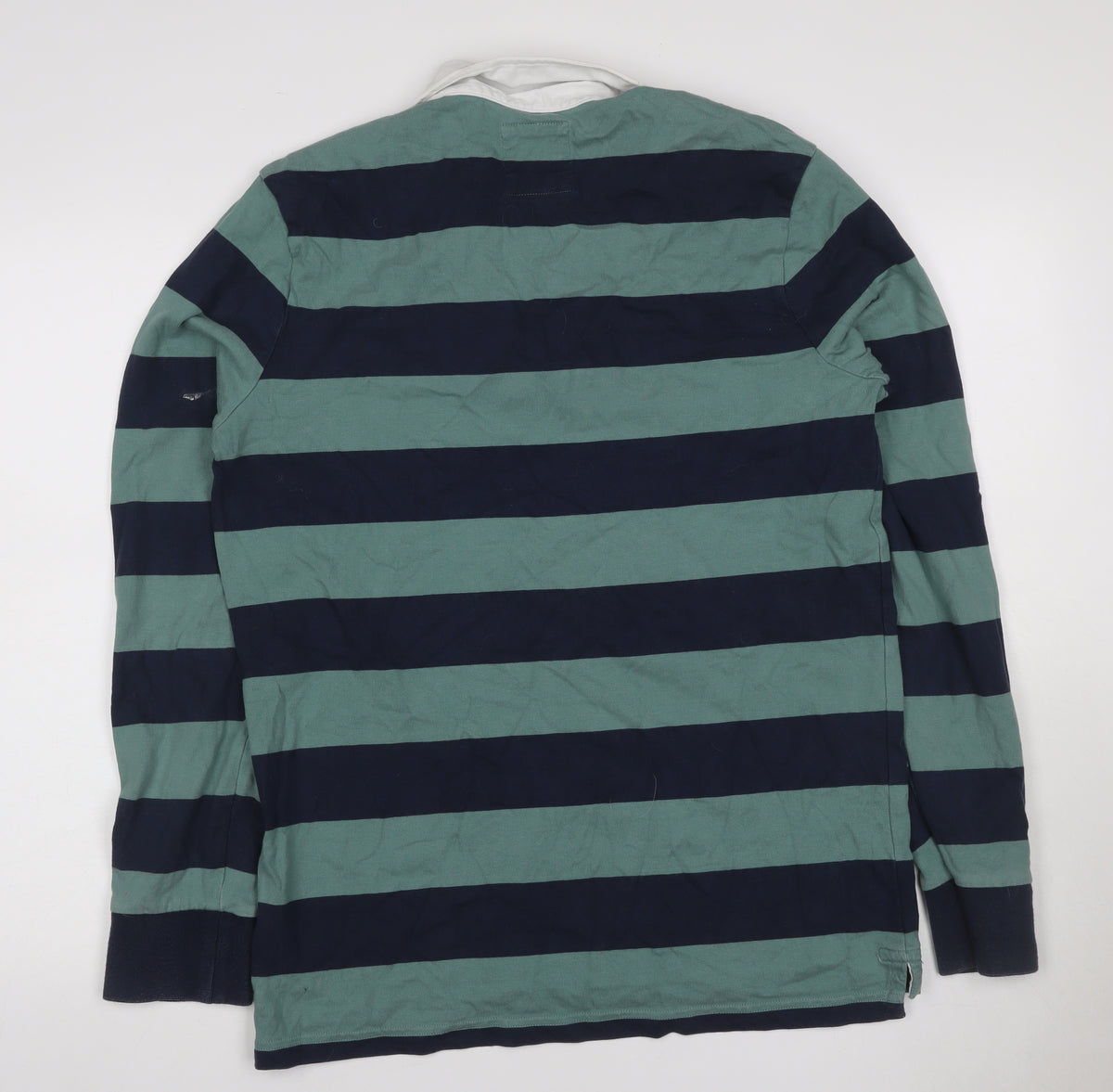 Crew Clothing Company Men’s Green Navy Striped Henley Sweatshirt L