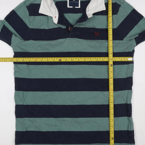 Crew Clothing Company Men’s Green Navy Striped Henley Sweatshirt L