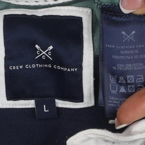 Crew Clothing Company Men’s Green Navy Striped Henley Sweatshirt L