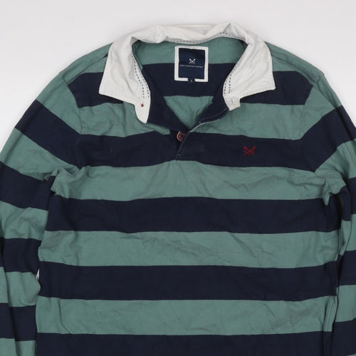 Crew Clothing Company Men’s Green Navy Striped Henley Sweatshirt L