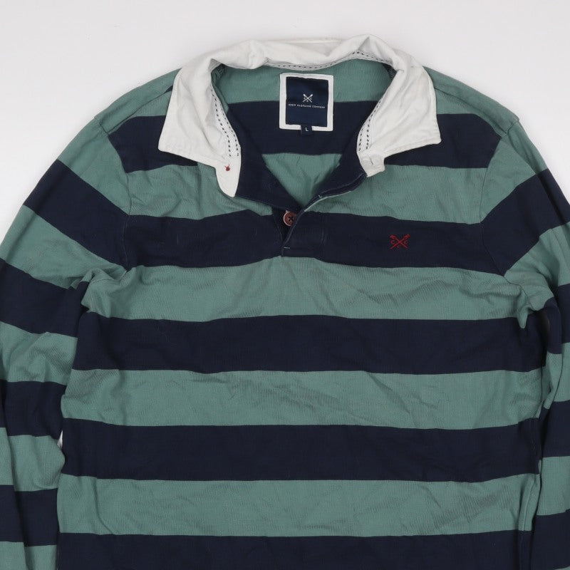 Crew Clothing Company Men’s Green Navy Striped Henley Sweatshirt L