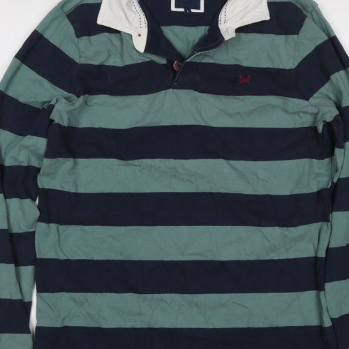 Crew Clothing Company Men’s Green Navy Striped Henley Sweatshirt L