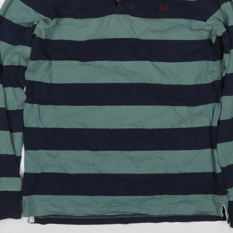 Crew Clothing Company Men’s Green Navy Striped Henley Sweatshirt L