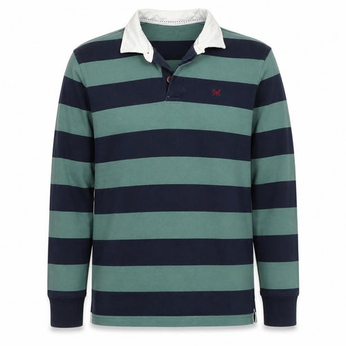 Crew Clothing Company Men’s Green Navy Striped Henley Sweatshirt L
