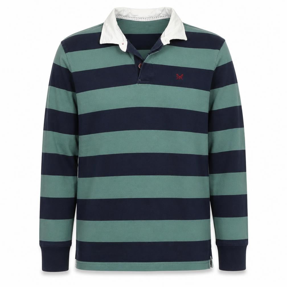 Crew Clothing Company Men’s Green Navy Striped Henley Sweatshirt L