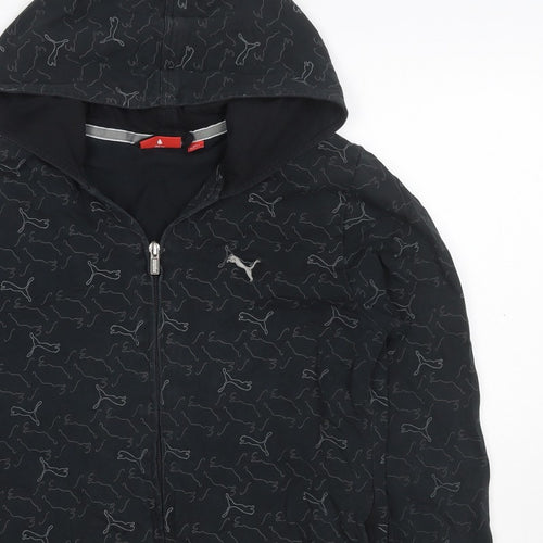 Puma Women’s Black Full Zip Hooded Logo Print Hoodie UK 10