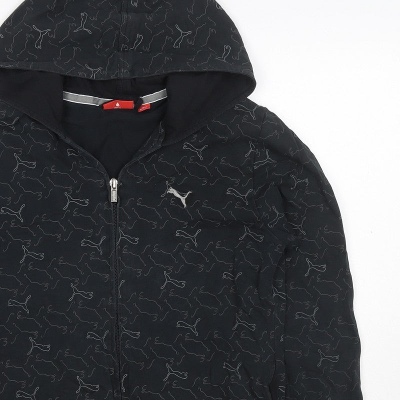 Puma Women’s Black Full Zip Hooded Logo Print Hoodie UK 10