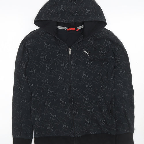 Puma Women’s Black Full Zip Hooded Logo Print Hoodie UK 10