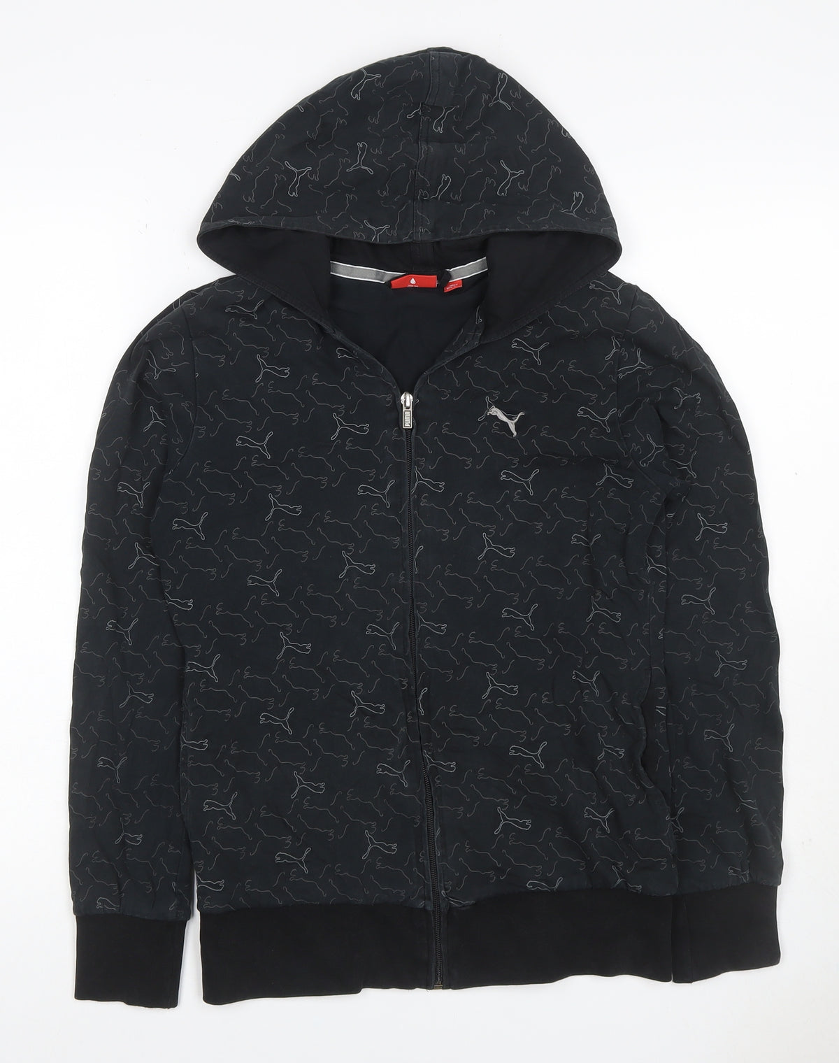 Puma Women’s Black Full Zip Hooded Logo Print Hoodie UK 10