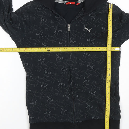 Puma Women’s Black Full Zip Hooded Logo Print Hoodie UK 10