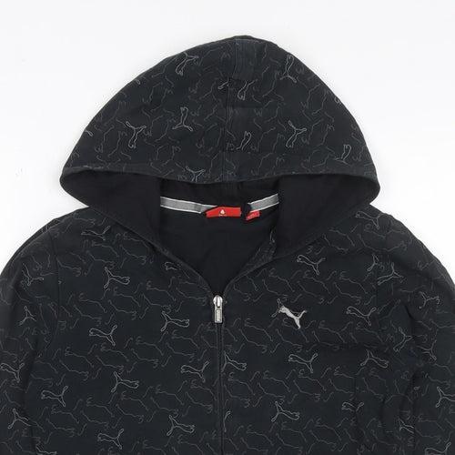 Puma Women’s Black Full Zip Hooded Logo Print Hoodie UK 10