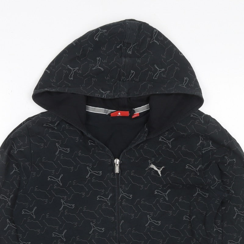 Puma Women’s Black Full Zip Hooded Logo Print Hoodie UK 10