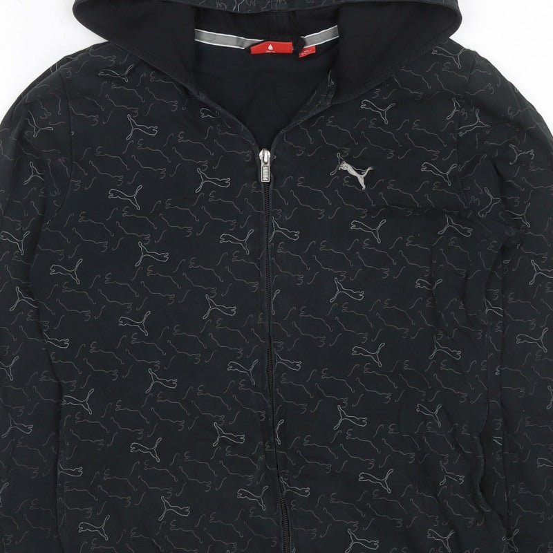 Puma Women’s Black Full Zip Hooded Logo Print Hoodie UK 10