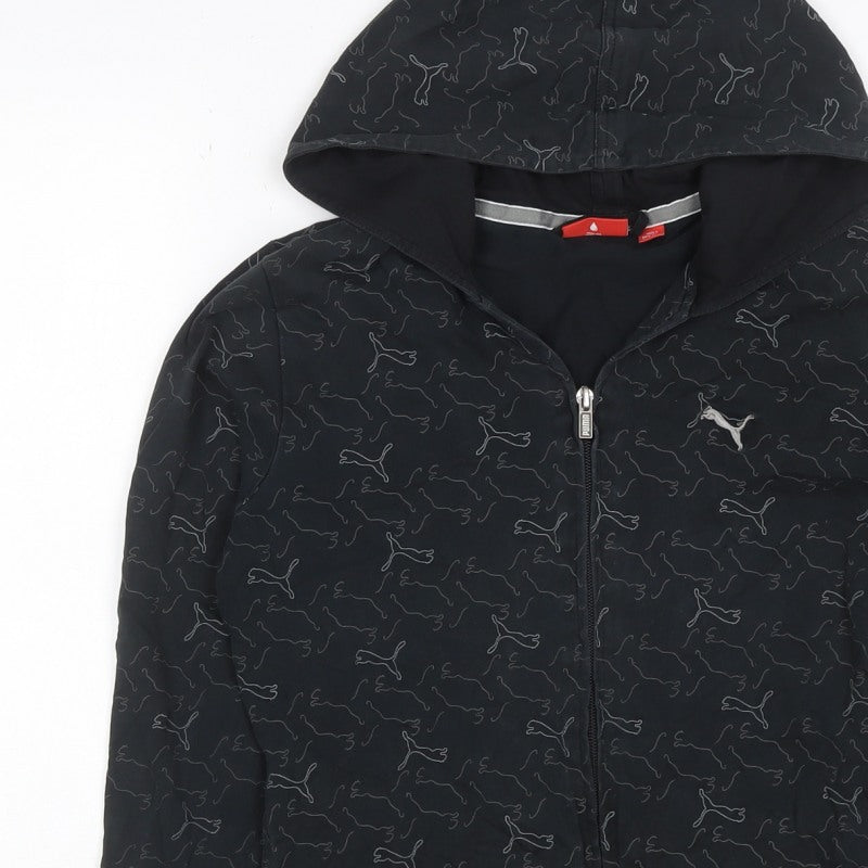 Puma Women’s Black Full Zip Hooded Logo Print Hoodie UK 10