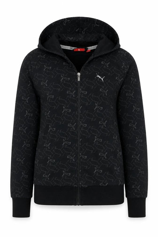 Front view of Puma Women’s Black Full Zip Hooded Logo Print Hoodie UK 10