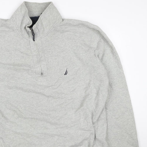 Nautica Men Grey 2XL 1/4 Zip Pullover Sweatshirt Logo