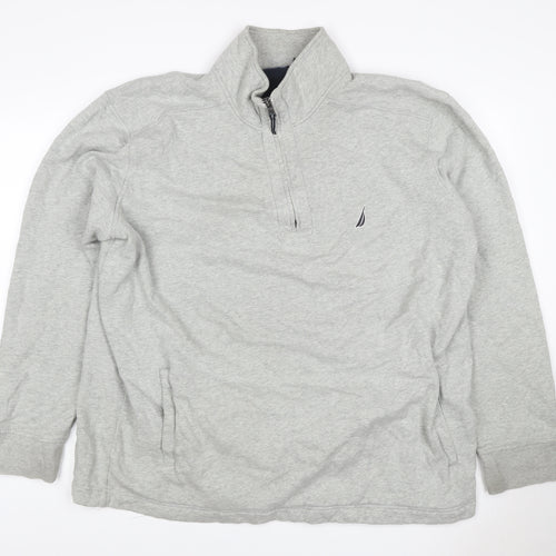 Nautica Men Grey 2XL 1/4 Zip Pullover Sweatshirt Logo