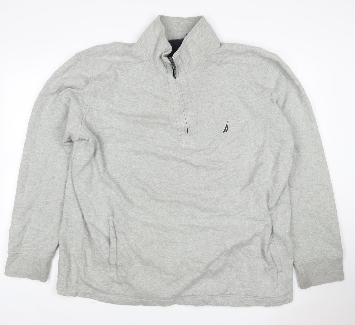 Nautica Men Grey 2XL 1/4 Zip Pullover Sweatshirt Logo
