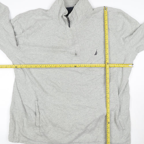 Nautica Men Grey 2XL 1/4 Zip Pullover Sweatshirt Logo