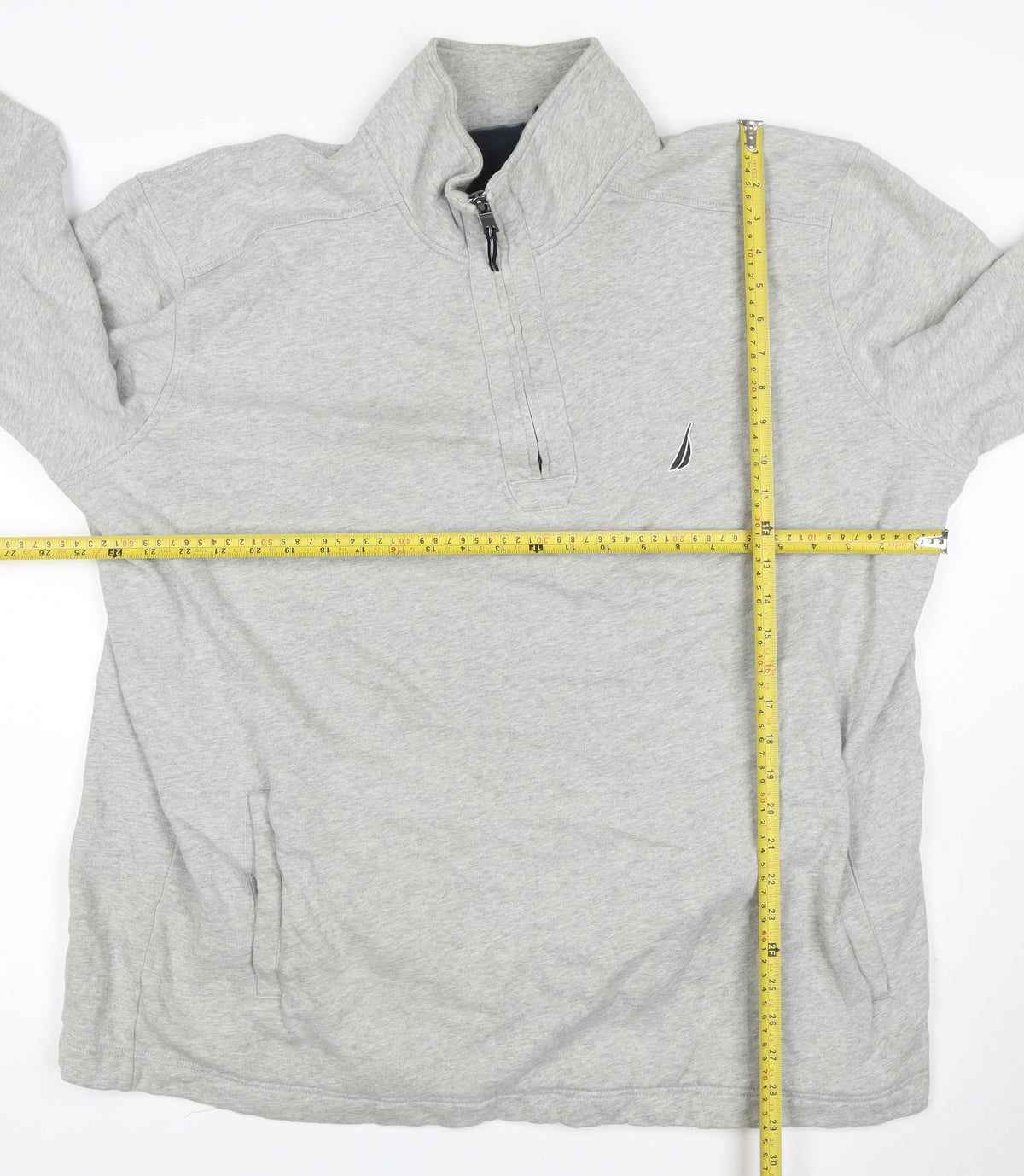 Nautica Men Grey 2XL 1/4 Zip Pullover Sweatshirt Logo
