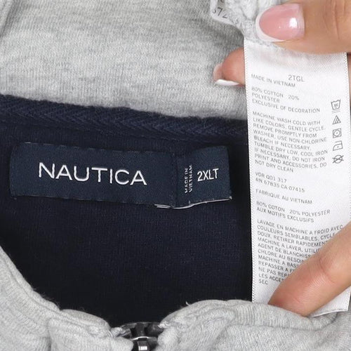 Nautica Men Grey 2XL 1/4 Zip Pullover Sweatshirt Logo