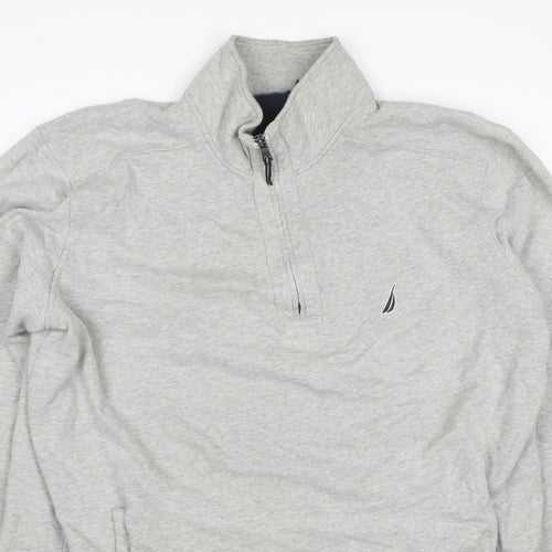 Nautica Men Grey 2XL 1/4 Zip Pullover Sweatshirt Logo