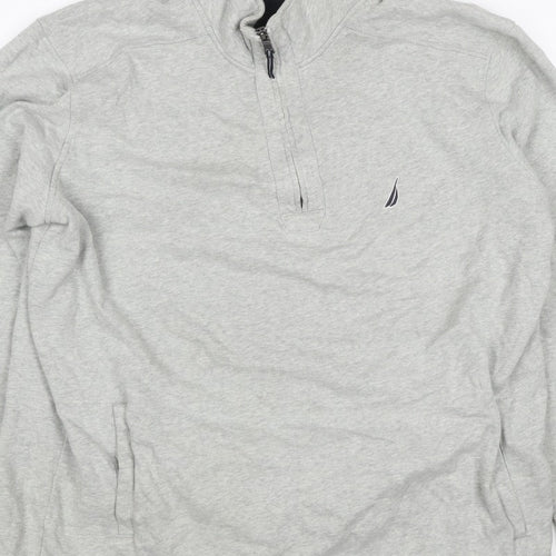 Nautica Men Grey 2XL 1/4 Zip Pullover Sweatshirt Logo