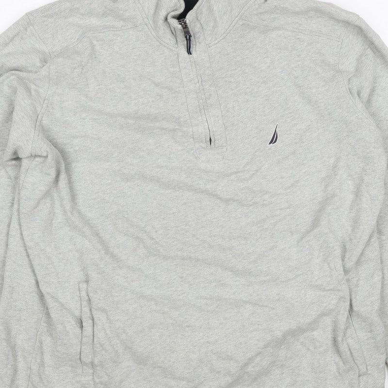 Nautica Men Grey 2XL 1/4 Zip Pullover Sweatshirt Logo