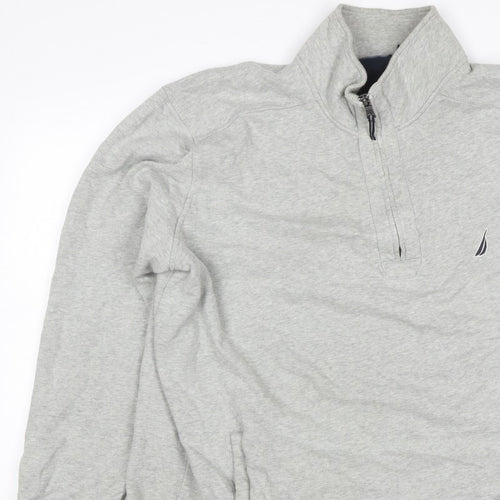 Nautica Men Grey 2XL 1/4 Zip Pullover Sweatshirt Logo