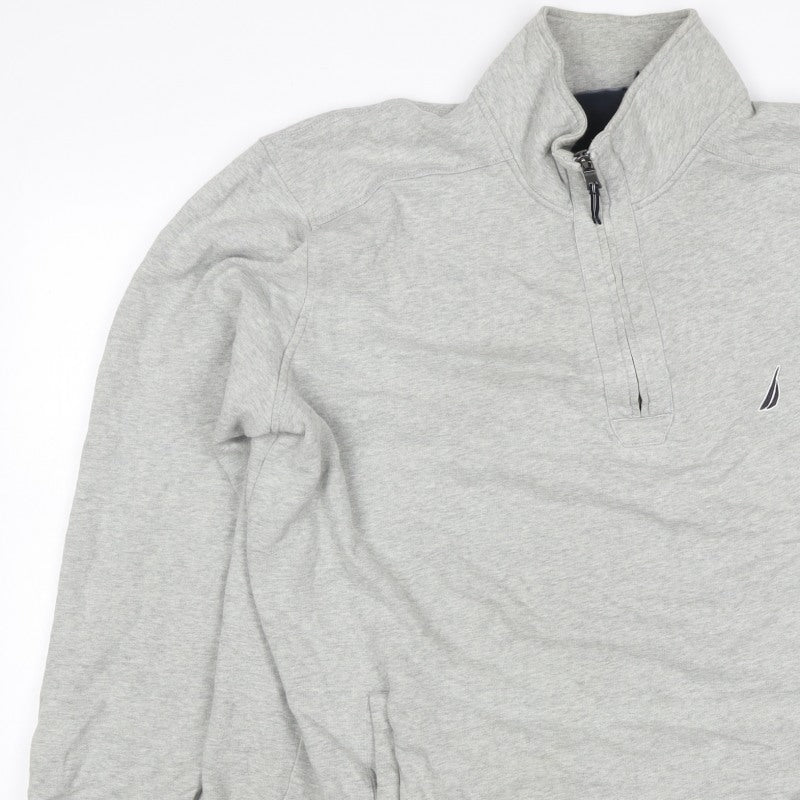 Nautica Men Grey 2XL 1/4 Zip Pullover Sweatshirt Logo