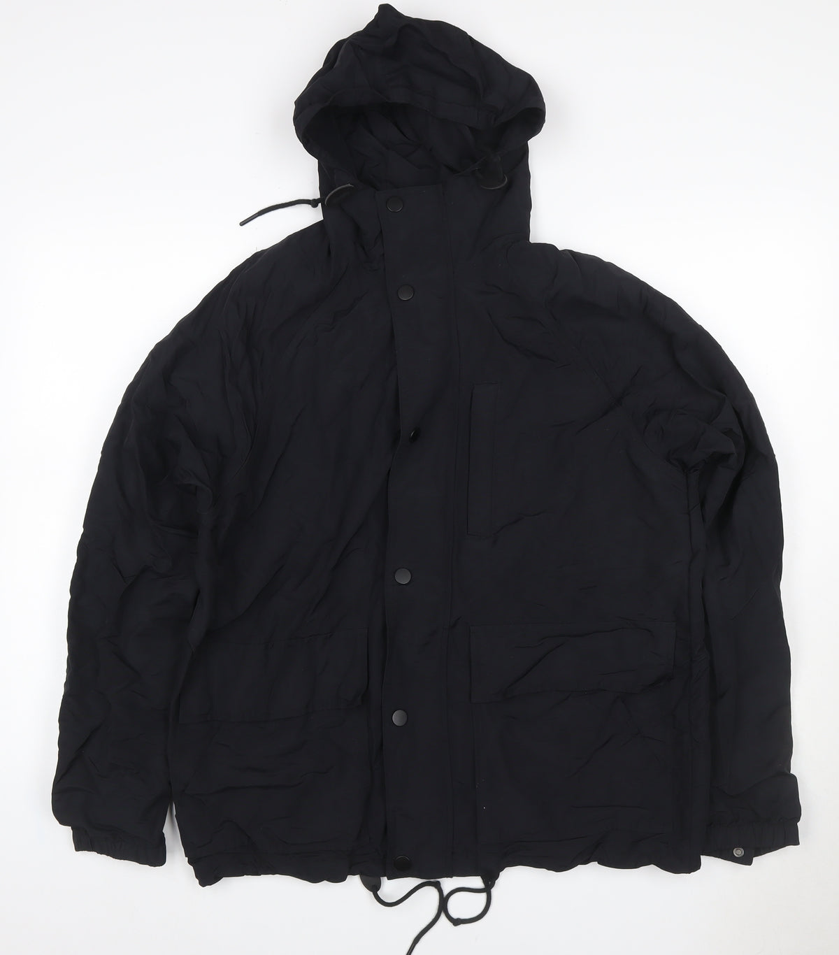 GAP Women Black M Hooded Parka Jacket Recycled Nylon Zip Pockets