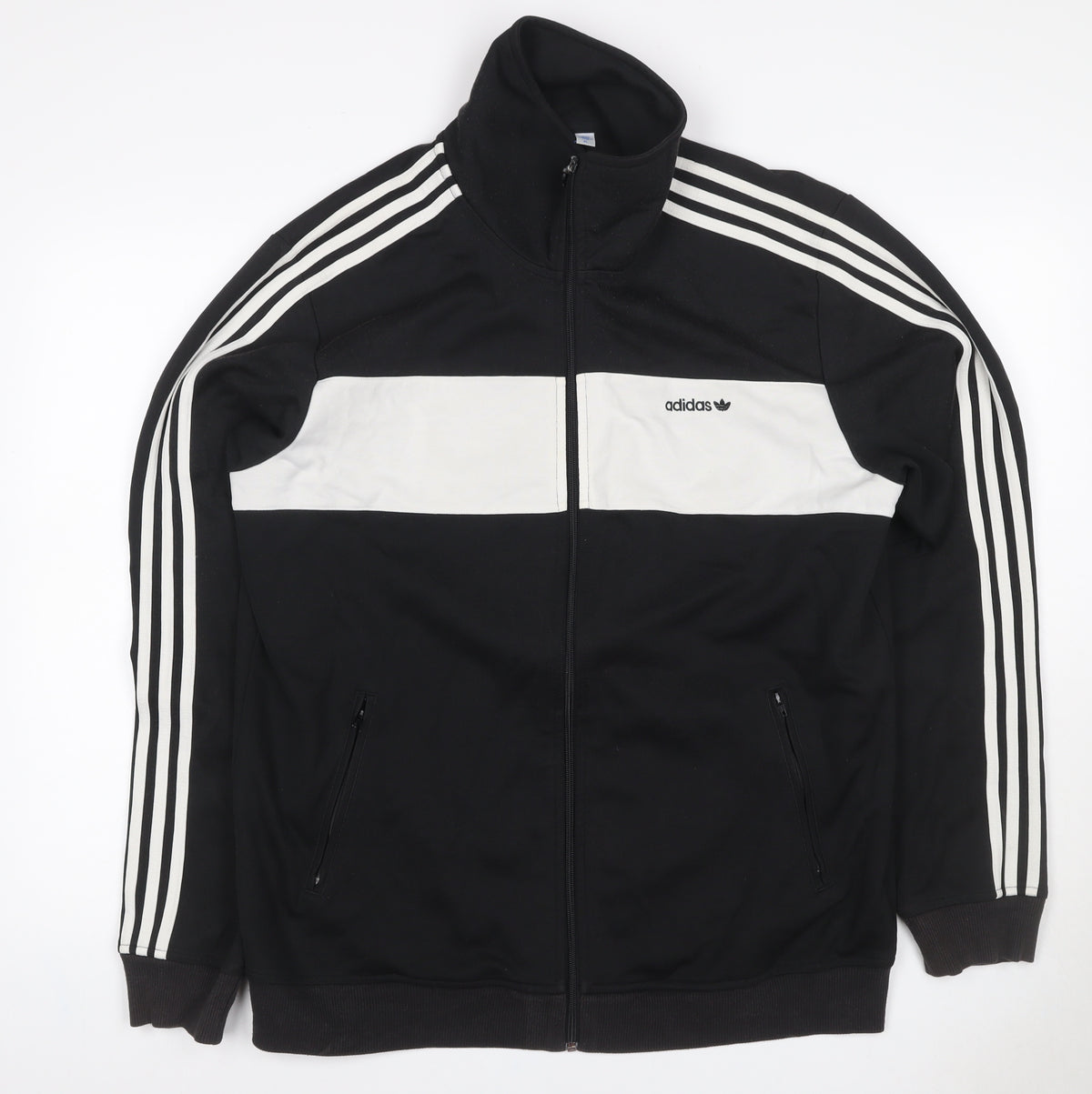 adidas Men’s Black White Stripe Full Zip Track Sweatshirt XL